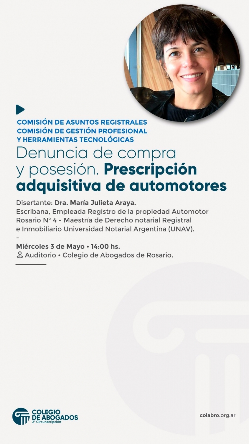 Denuncia de compra y posesión. Prescripción adquisitiva de automotores- 03/05/23